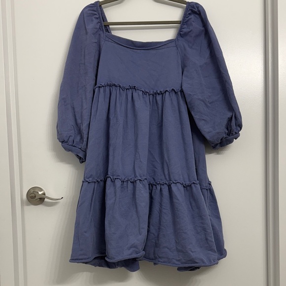 ASOS DESIGN periwinkle square neck tiered mini dress with seam detail size 14 - Picture 3 of 5